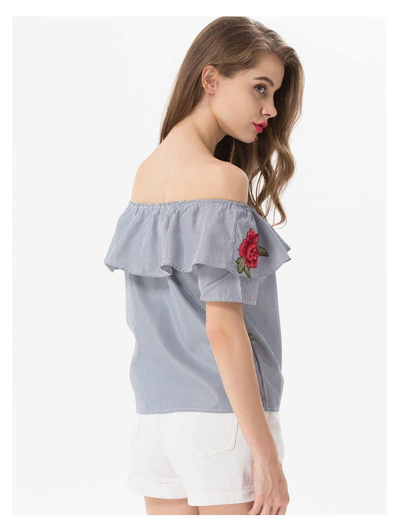 Süße Und Frische Blumen Bestickt Lotus-Blatt-Off-Schulter Bluse |