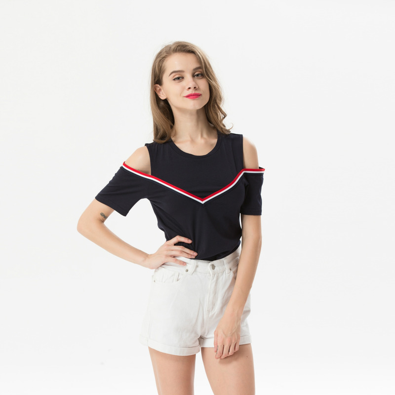 École De Mode De Style De Bande De Contraste Épaule Off Chemisier Haut |