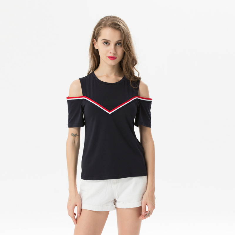 Mode-College-Style-Kontrast-Streifen-Off Shoulder Bluse Top | VoguesUs