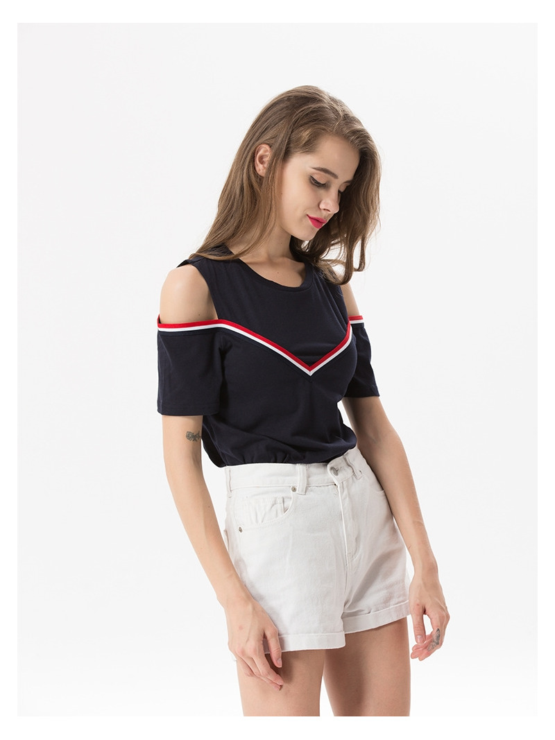 École De Mode De Style De Bande De Contraste Épaule Off Chemisier Haut |