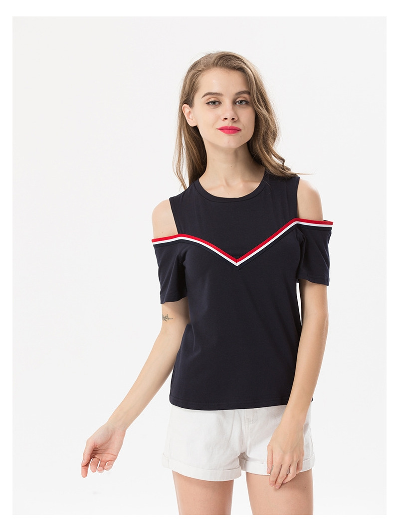 École De Mode De Style De Bande De Contraste Épaule Off Chemisier Haut |