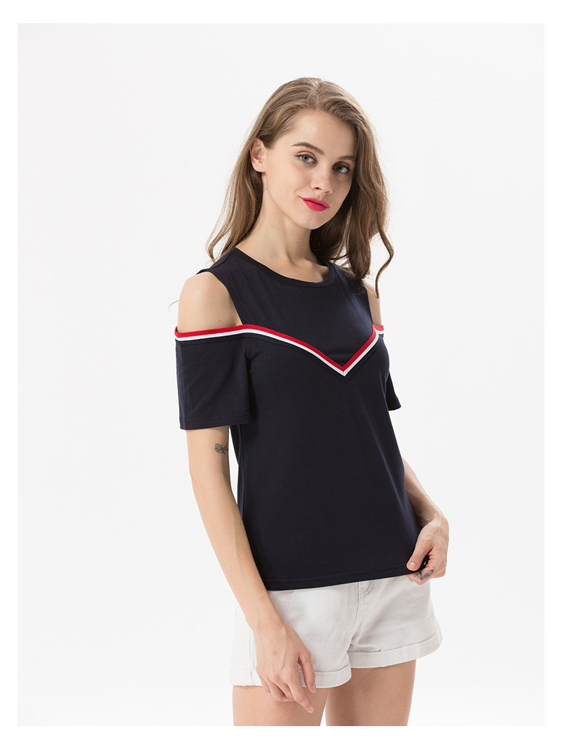 École De Mode De Style De Bande De Contraste Épaule Off Chemisier Haut |