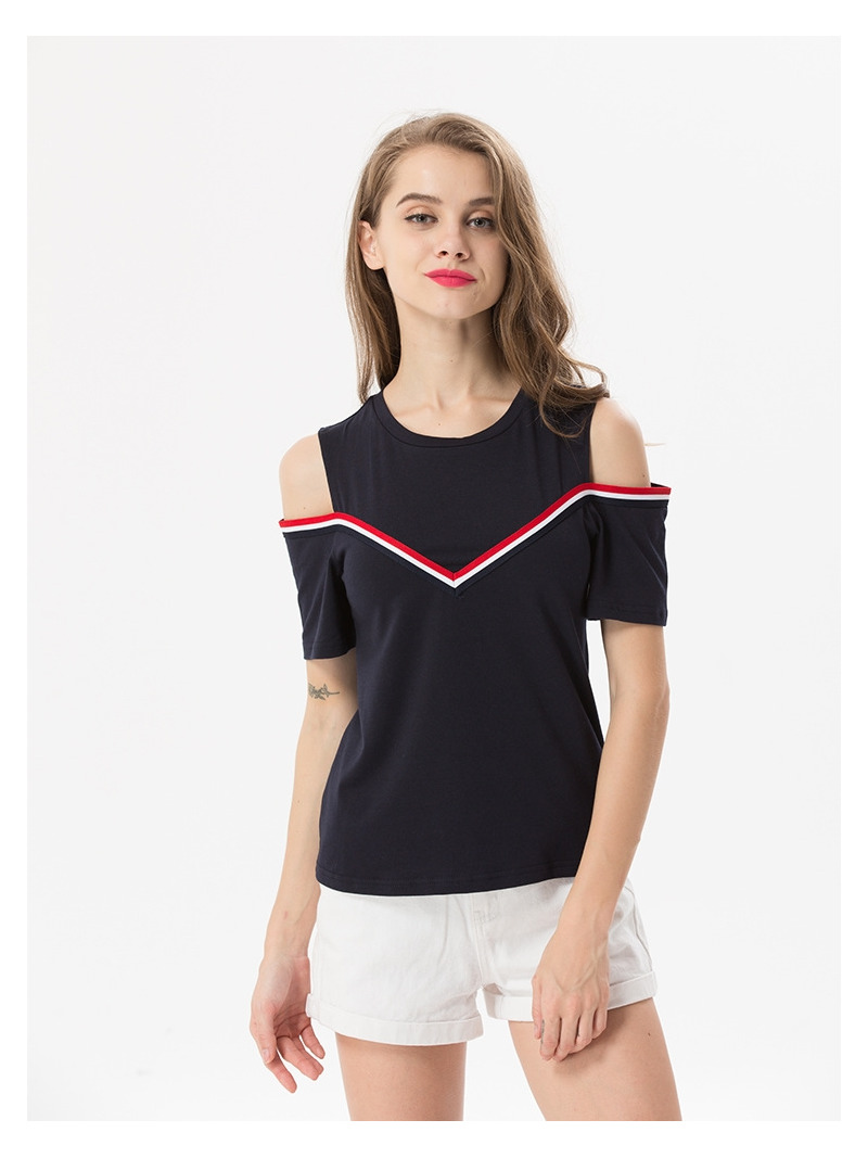 École De Mode De Style De Bande De Contraste Épaule Off Chemisier Haut |