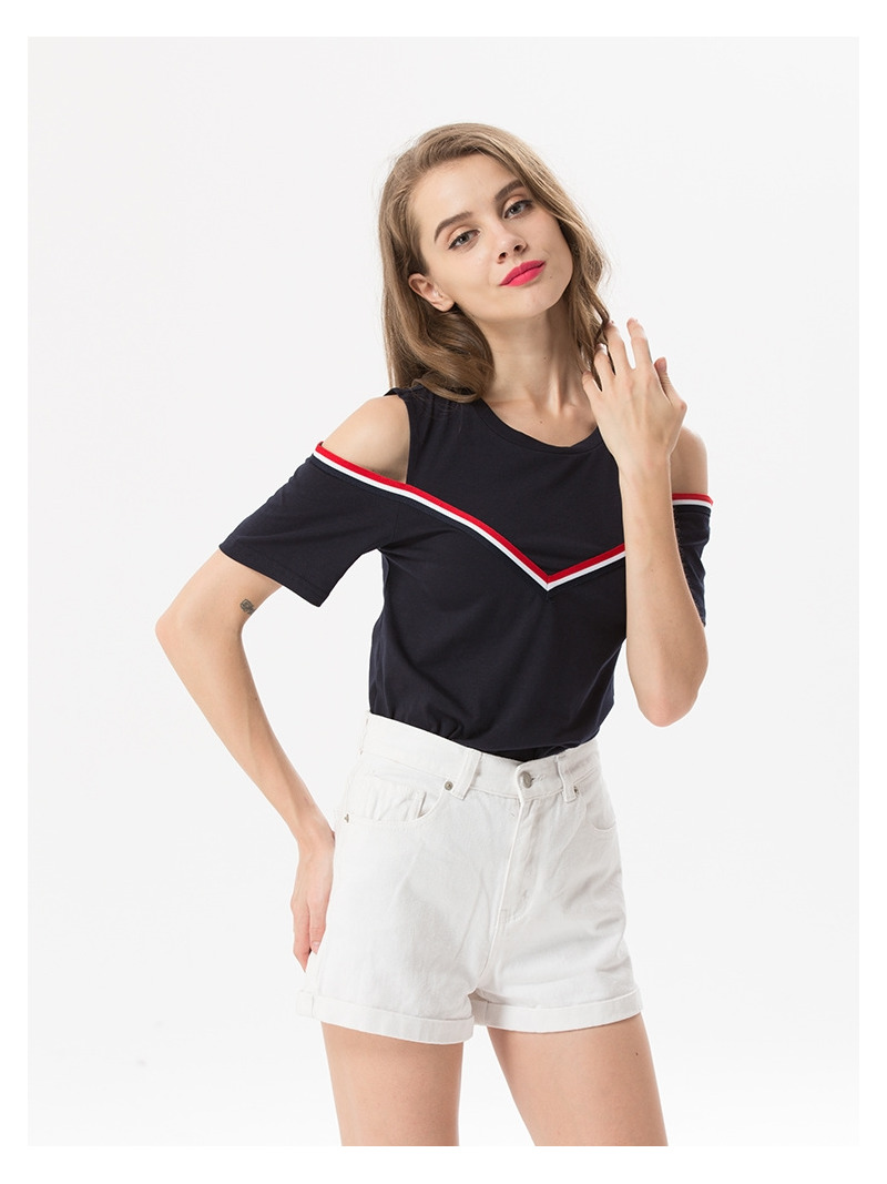 École De Mode De Style De Bande De Contraste Épaule Off Chemisier Haut |