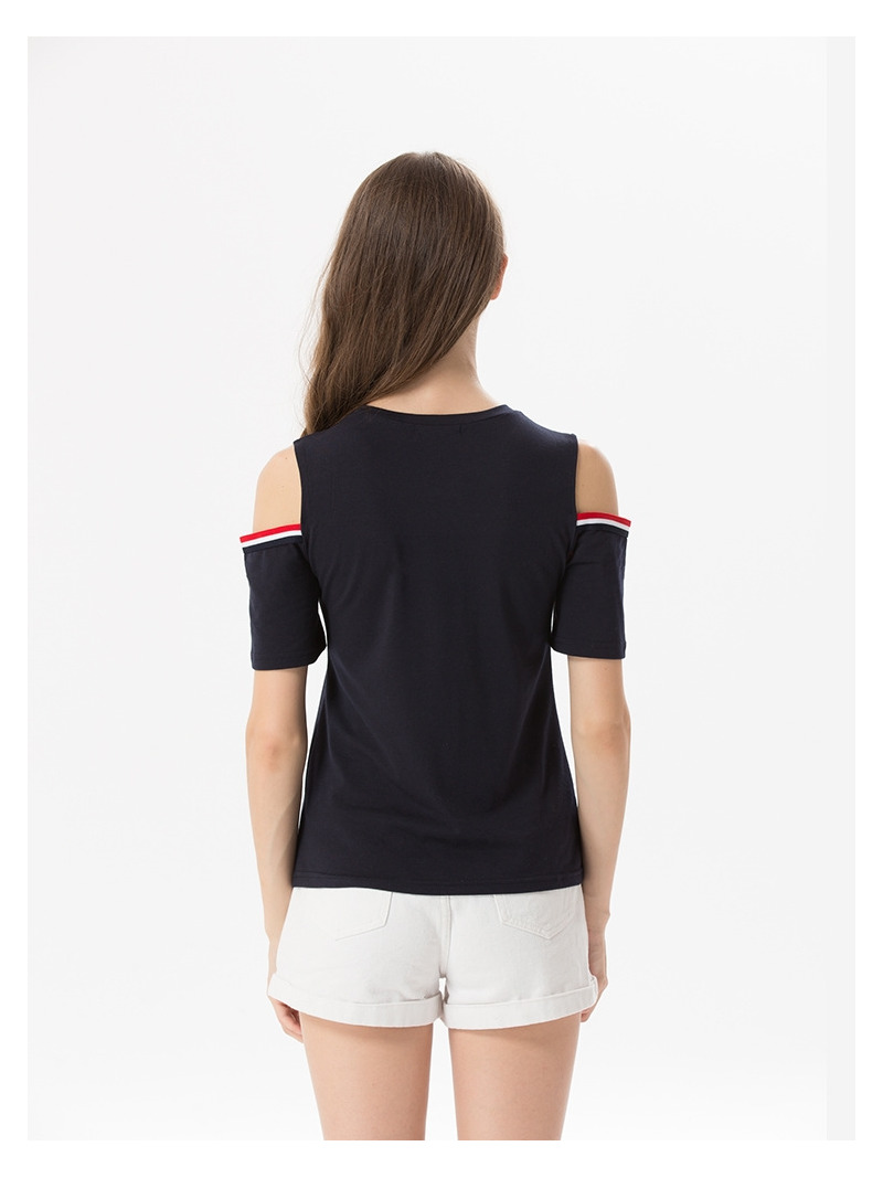 Mode-College-Style-Kontrast-Streifen-Off Shoulder Bluse Top | VoguesUs