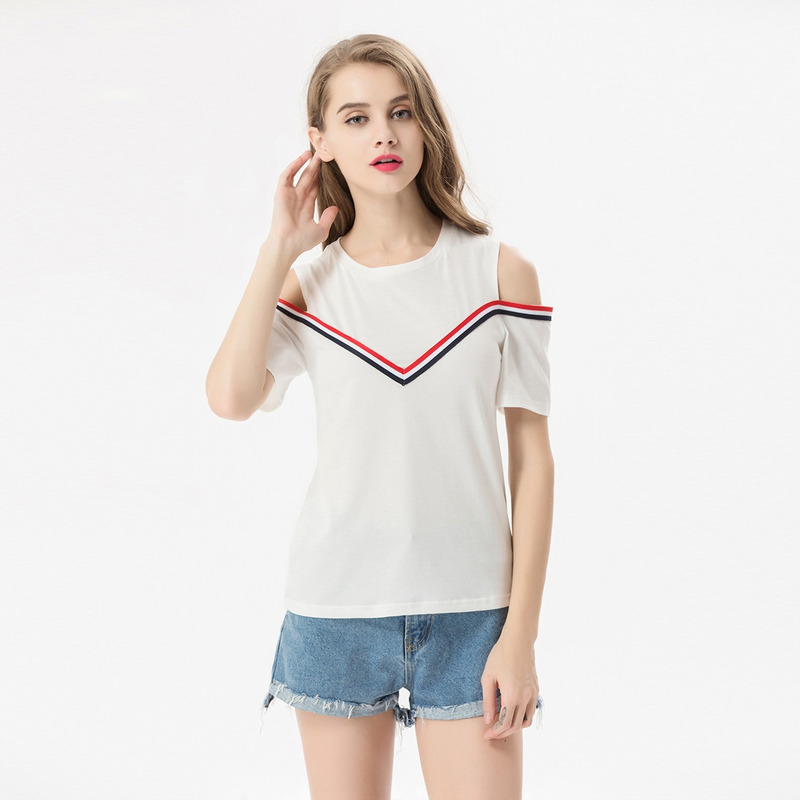 Mode-College-Style-Kontrast-Streifen-Off Shoulder Bluse Top | VoguesUs