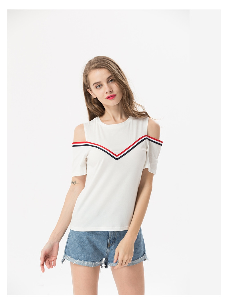 École De Mode De Style De Bande De Contraste Épaule Off Chemisier Haut |