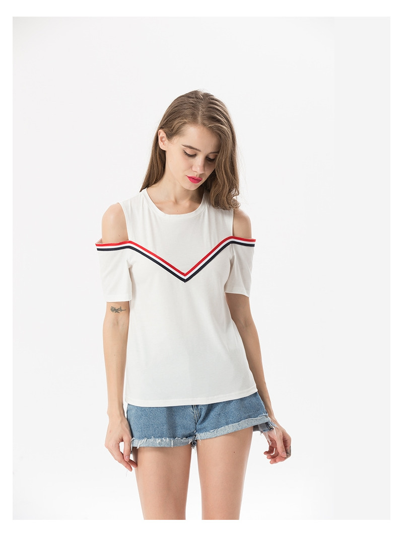 École De Mode De Style De Bande De Contraste Épaule Off Chemisier Haut |