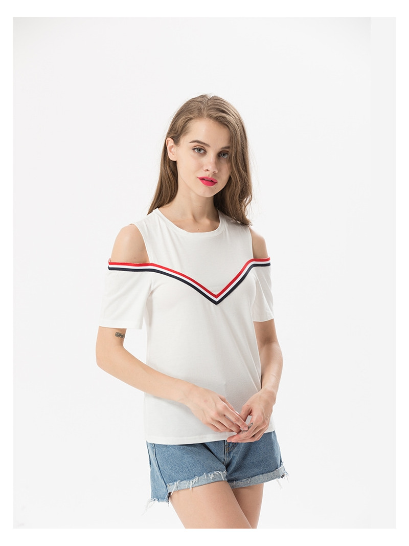 Mode-College-Style-Kontrast-Streifen-Off Shoulder Bluse Top | VoguesUs