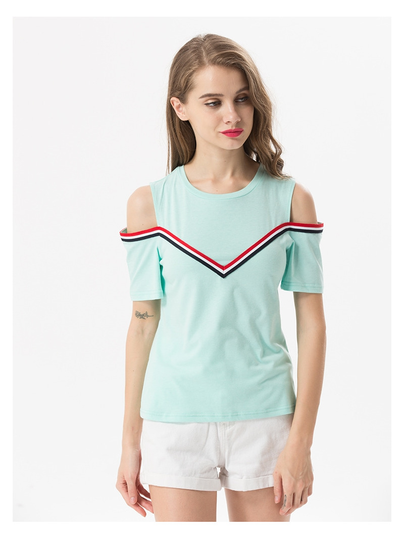 École De Mode De Style De Bande De Contraste Épaule Off Chemisier Haut |