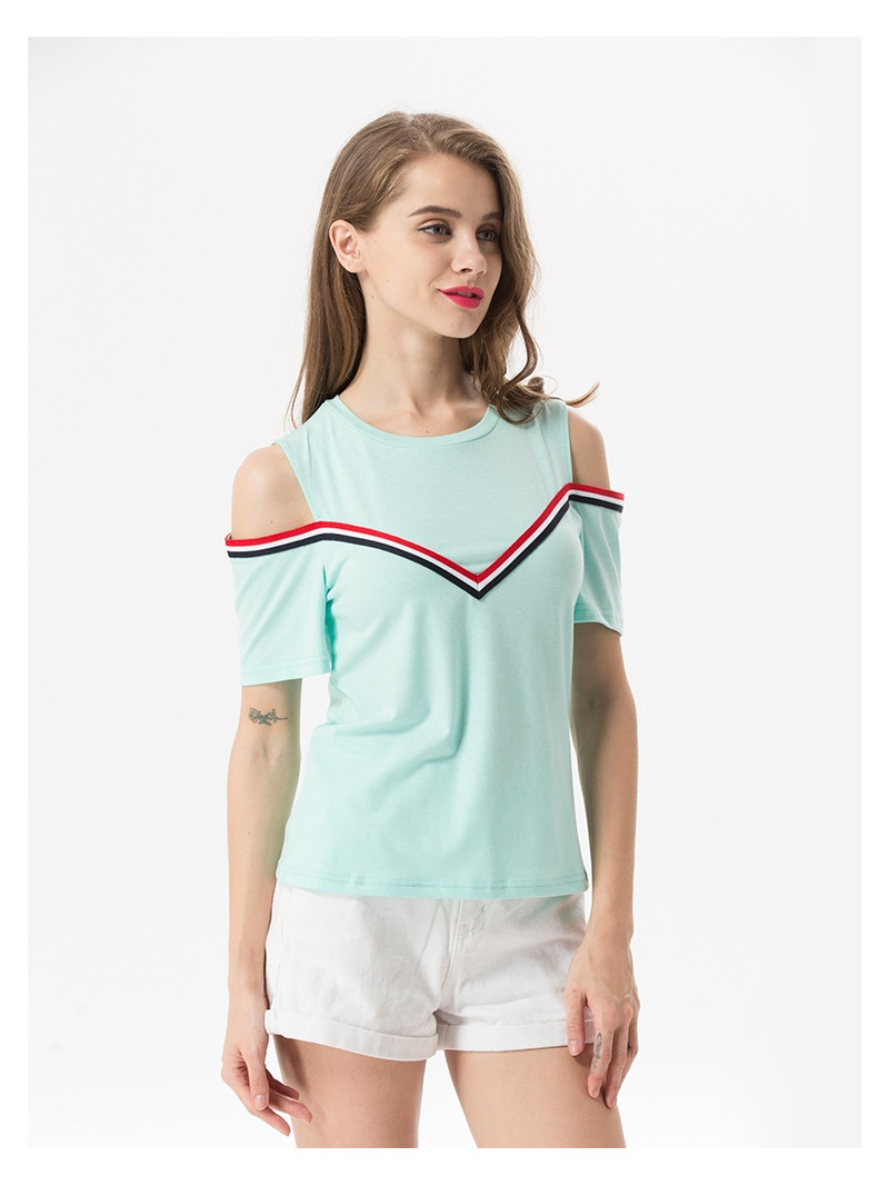 École De Mode De Style De Bande De Contraste Épaule Off Chemisier Haut |