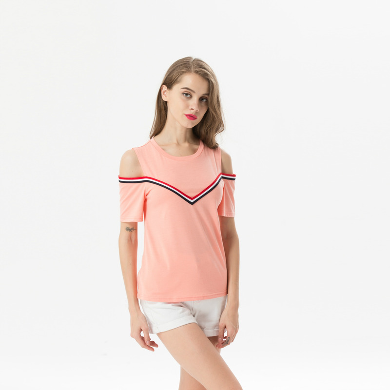 Mode-College-Style-Kontrast-Streifen-Off Shoulder Bluse Top | VoguesUs