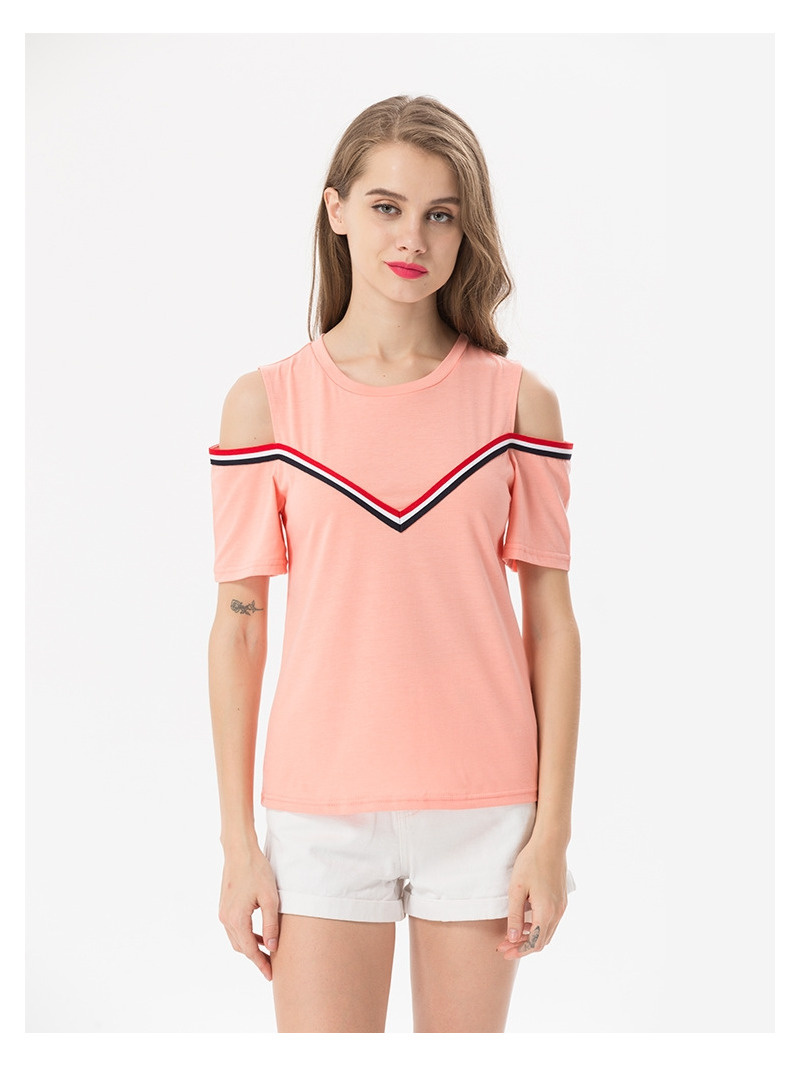 Mode-College-Style-Kontrast-Streifen-Off Shoulder Bluse Top | VoguesUs