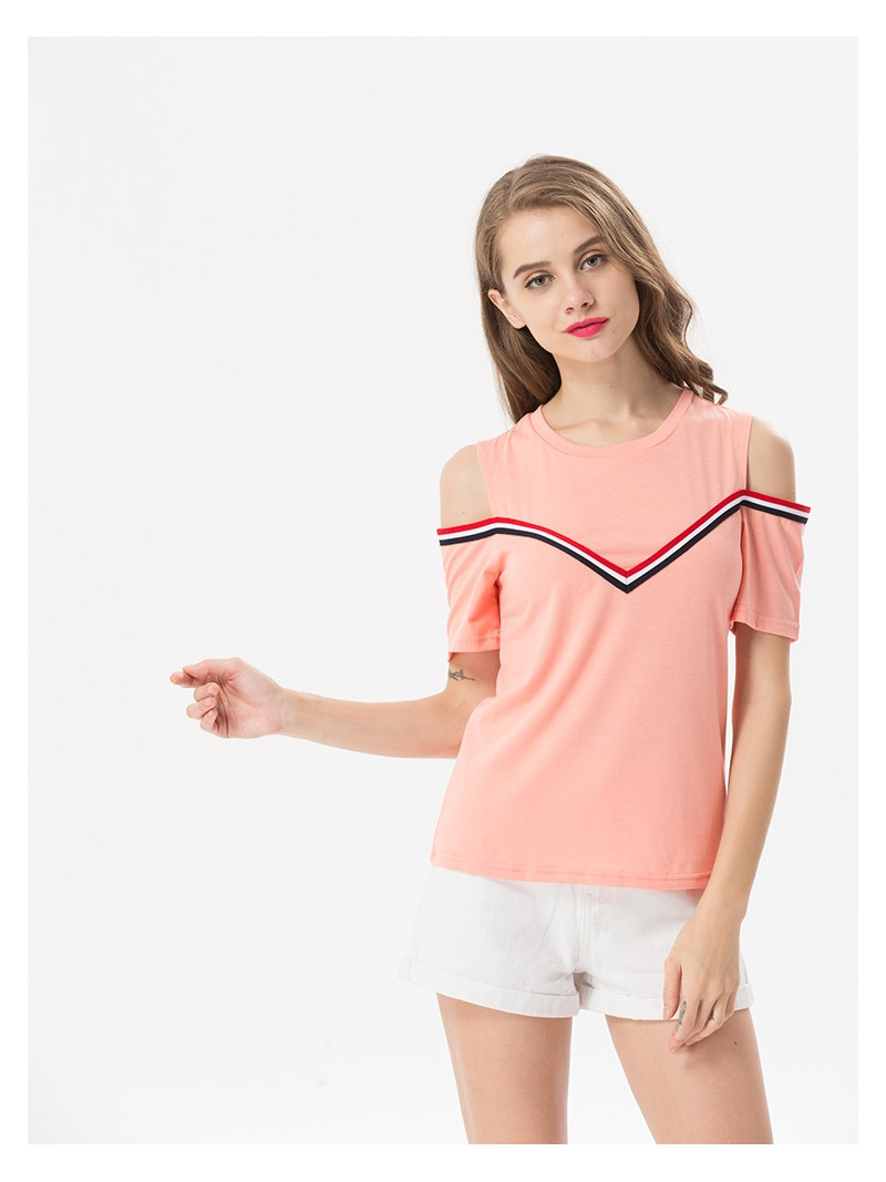 Mode-College-Style-Kontrast-Streifen-Off Shoulder Bluse Top | VoguesUs