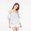 Sweet Lady Fresh Bubble Sleeves With Stripe Off Shoulder Blouse