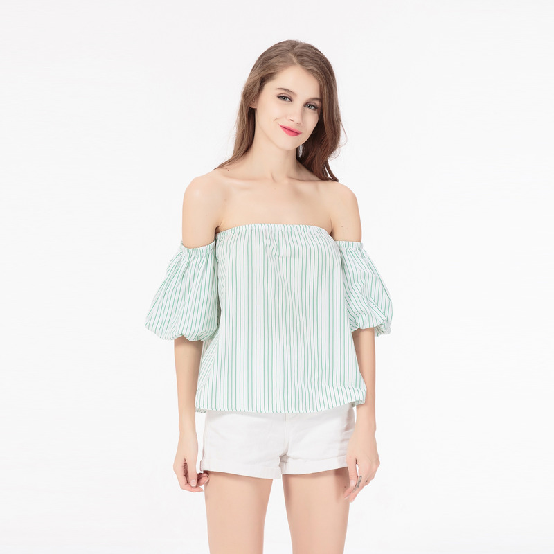 Sweet Lady Fresh Bubble Sleeves With Stripe Off Shoulder Blouse |