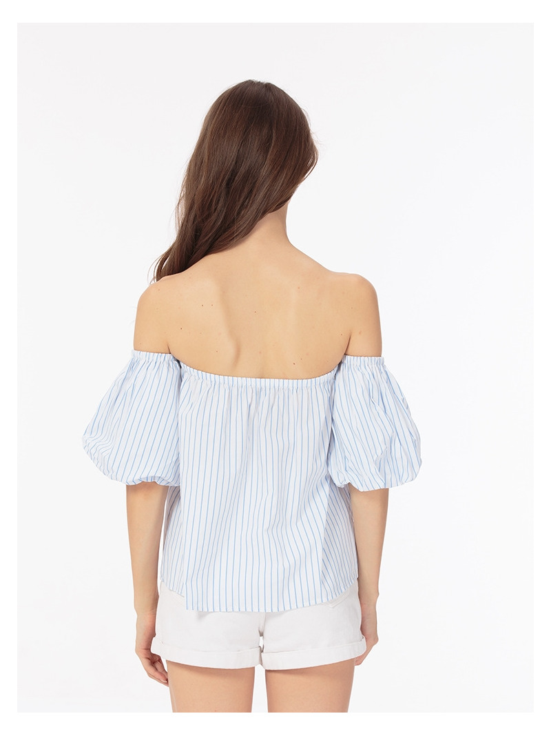 Sweet Lady Fresh Bubble Sleeves With Stripe Off Shoulder Blouse |