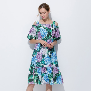 Dulce Y Fresco, Fuera Del Hombro Bordado Floral Vestido Midi