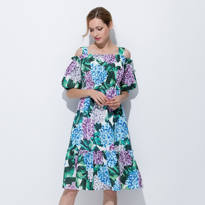 Süß Und Frisch Off Shoulder Floral-Stickerei Midi-Kleid | VoguesUs