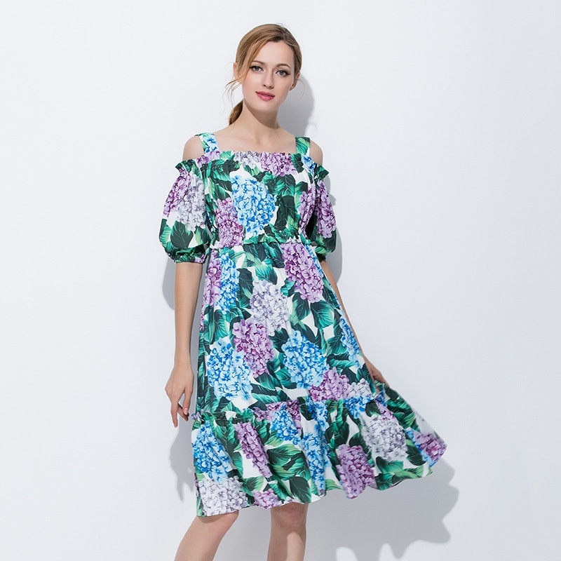 Sweet And Fresh Off Shoulder Floral Embroidery Midi Dress | VoguesUs
