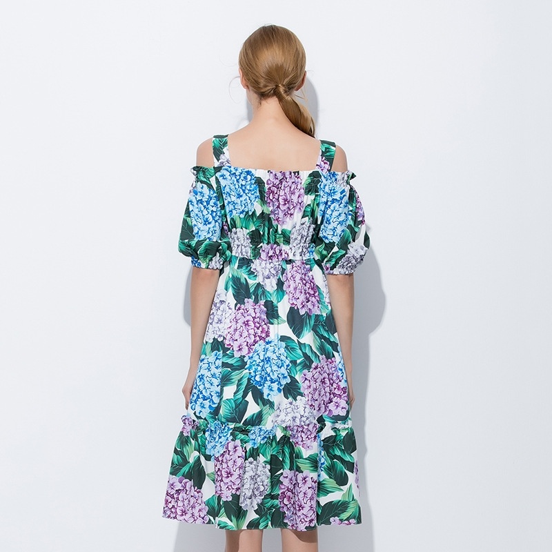 Süß Und Frisch Off Shoulder Floral-Stickerei Midi-Kleid | VoguesUs