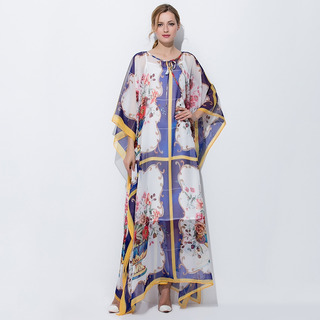Fashion Bohemian Loose Fine Print Maxi Dress in 100% Silk | VoguesUs