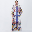 Fashion Bohemian Loose Fine Print Maxi Dress in 100% Silk