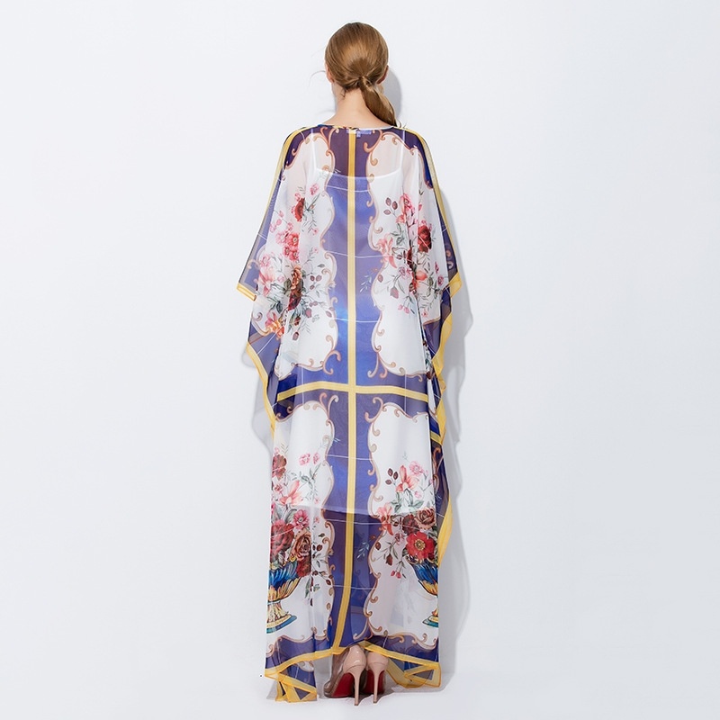 La mode Bohème Lâche petits caractères Maxi Robe en 100% Soie | VoguesUs