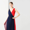 Mode Sexy Tiefem V Kontrast Farbe Maxi-Kleid