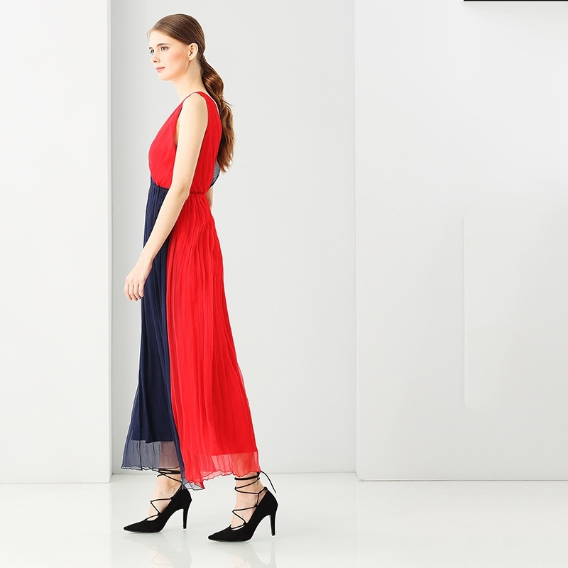 Fashion Sexy Deep V Contrast Color Maxi Dress | VoguesUs