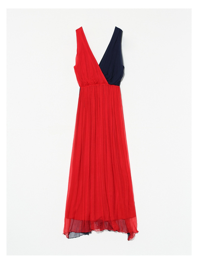 Fashion Sexy Deep V Contrast Color Maxi Dress | VoguesUs