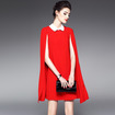 Klasse Fashion-Cape-Detail Midi Kleid Mit Kontrast-Kragen