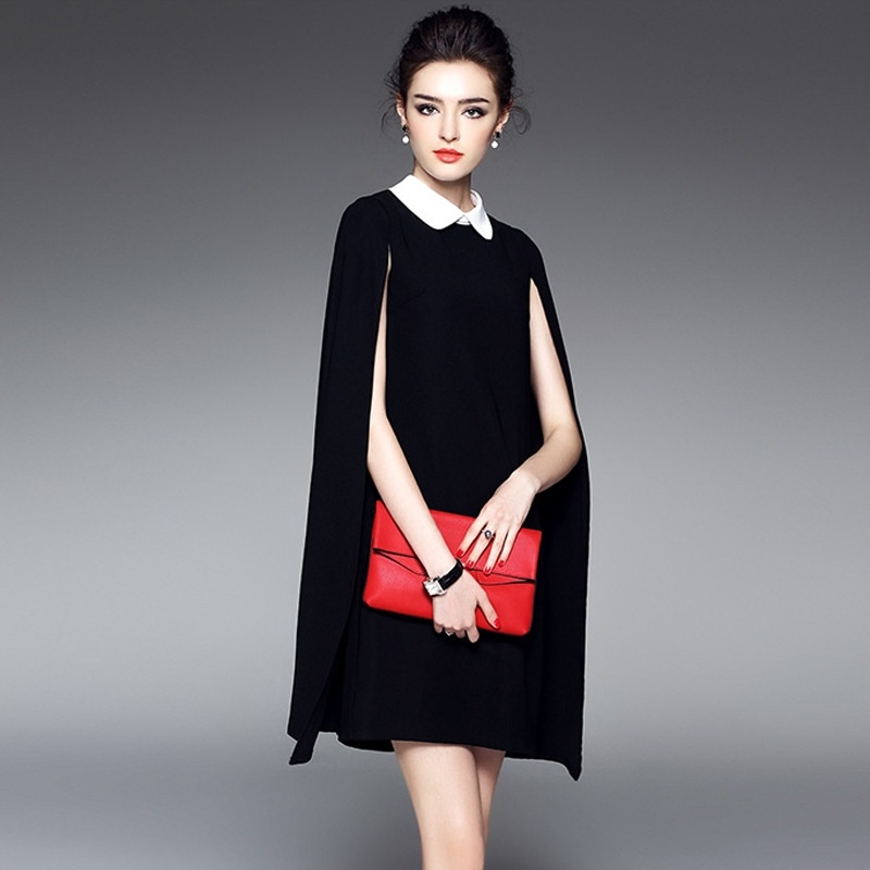 Class Fashion Cape Detail Midi Dress With Contrast Collar | VoguesUs