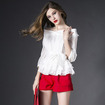 Stilvolle Off-Schulter-Raffung Shirt Mit Kontrast-Farbe-Shorts Anzug