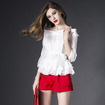 Stylish Off Shoulder Shirring Shirt With Contrast Color Shorts Suit
