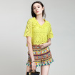 Fashion Ladies Lace Hollow T-Shirt With Exoticism Print Shorts Suits
