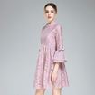 Sweet High Neck Trumpet Sleeves Lace Midi Dress