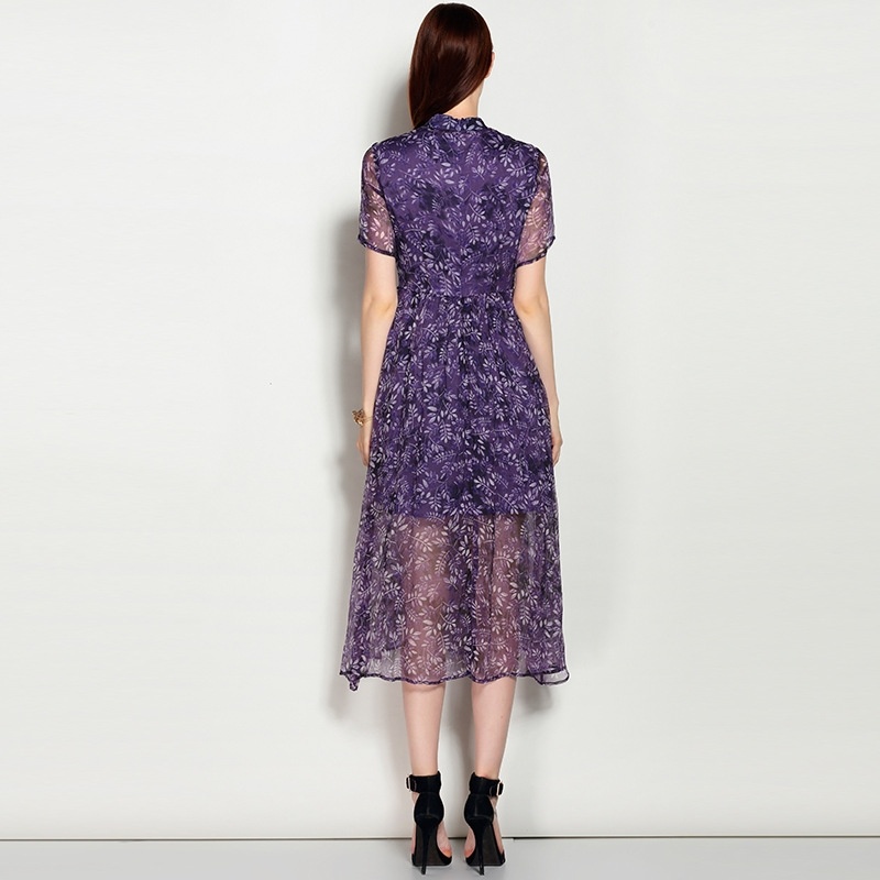 Cuello Alto Silm Floral Cutwork Vestido Midi