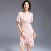 Damen-Elegante Mode-Lotus-Blatt V Neck Lace Bodycon Midi-Kleid