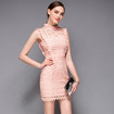 Sweet Pink Sleeveless Cutwork LaceBodycon Mini Dress