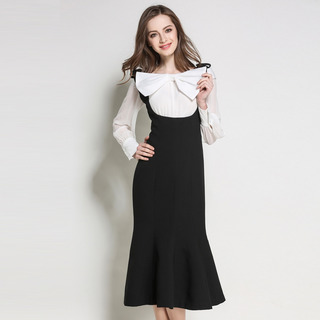 Élégant, Doux Mignon Noir En Queue De Poisson Ourlet Midi Robe | VoguesUs