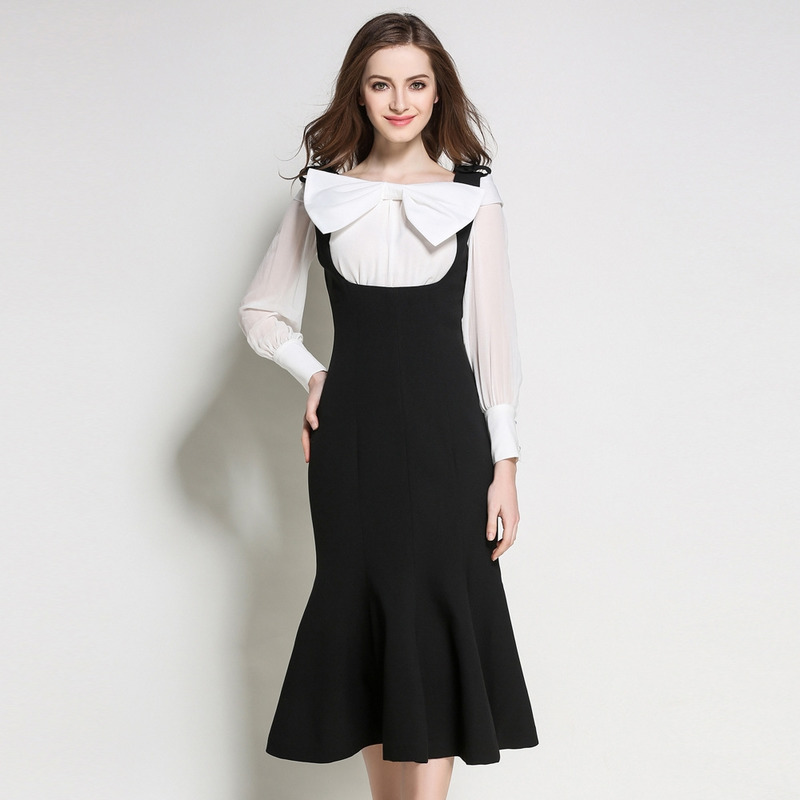 Stylish Sweet Cute Black Fishtail Hem Midi Dress | VoguesUs