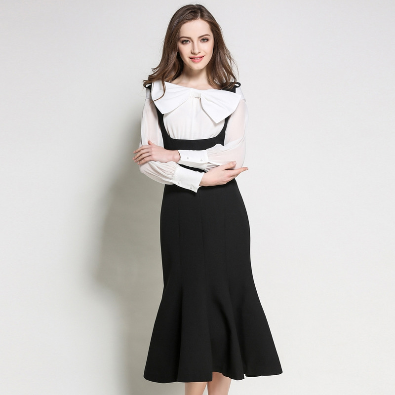 Stylish Sweet Cute Black Fishtail Hem Midi Dress | VoguesUs
