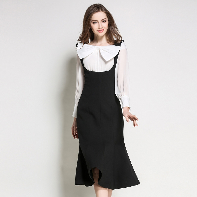 Stylish Sweet Cute Black Fishtail Hem Midi Dress | VoguesUs