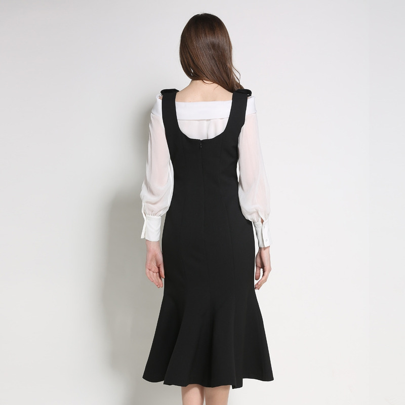 Stylish Sweet Cute Black Fishtail Hem Midi Dress | VoguesUs
