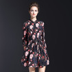 Ladies Floral Print High Neck Midi Dress In 100% Silk