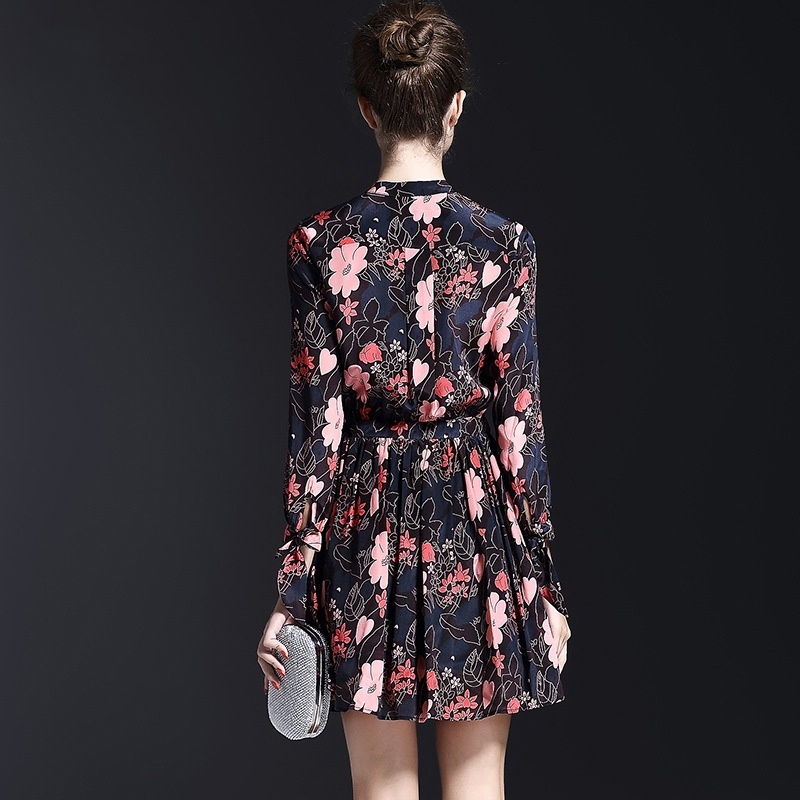 Ladies Floral Print High Neck Midi Dress In 100% Silk | VoguesUs