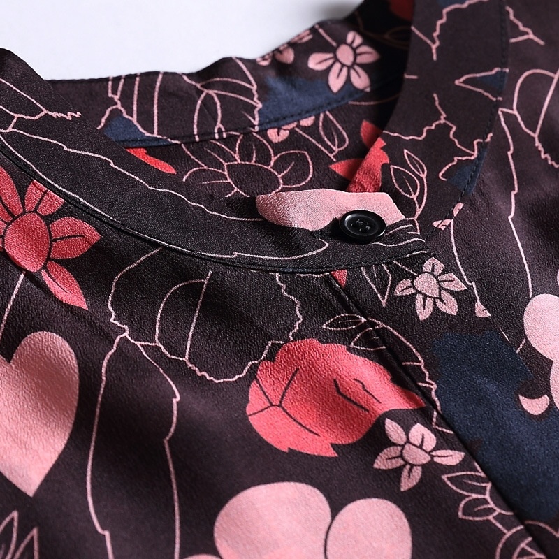 Mesdames Imprimé Floral Col Haut Midi Robe En 100% Soie | VoguesUs