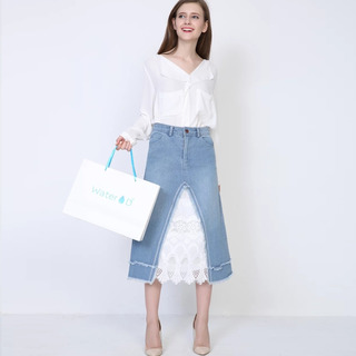 La Mode De La Dentelle Couture De Deux Tons De La Couche De Blue Jeans, Jupe Mi-Longue | VoguesUs