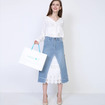 Fashion Lace Stitching Two Tone Layer Blue Jeans Midi Skirt